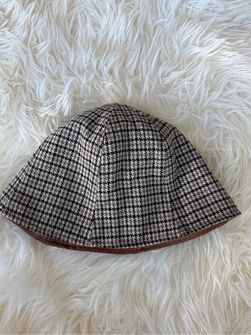 Houndstooth Bucket Hat - Beige/Brown